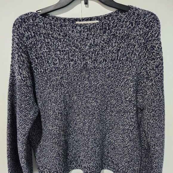 LOFT Sweaters - Ann Taylor LOFT Women's Navy Blue and White Boat Neck Cotton Blend Sweater Small